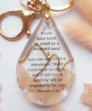 Load image into Gallery viewer, Bible Verse: Mustard Seed & Mountain - Resin Key-Chain