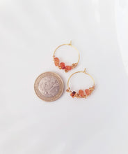 Load image into Gallery viewer, Orange Amber Stone Hoop Earrings, Golden Wired