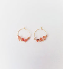 Load image into Gallery viewer, Orange Amber Stone Hoop Earrings, Golden Wired