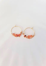 Load image into Gallery viewer, Orange Amber Stone Hoop Earrings, Golden Wired