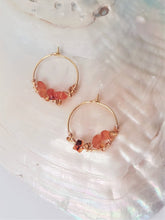 Load image into Gallery viewer, Orange Amber Stone Hoop Earrings, Golden Wired