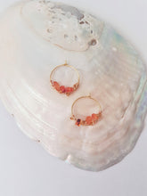 Load image into Gallery viewer, Orange Amber Stone Hoop Earrings, Golden Wired