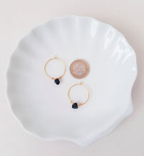Load image into Gallery viewer, Black Onyx Stone Hoop Earrings, Golden Wired