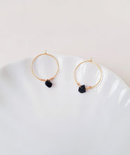 Load image into Gallery viewer, Black Onyx Stone Hoop Earrings, Golden Wired