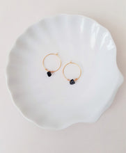 Load image into Gallery viewer, Black Onyx Stone Hoop Earrings, Golden Wired