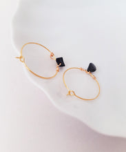 Load image into Gallery viewer, Black Onyx Stone Hoop Earrings, Golden Wired