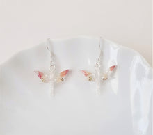 Load image into Gallery viewer, Dragon-Fly Earrings Transparent with Real Flowers - Rose / Cream
