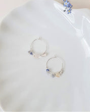 Load image into Gallery viewer, Santorini Lazurite, Rock Crystal Stone Hoop Earrings, 925 Sterling Silver