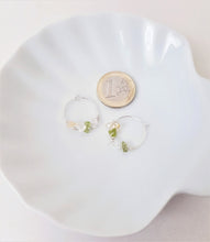 Load image into Gallery viewer, Green Olivine & Rock Crystal Hoop Earrings, 925 Sterling Silver