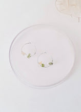Load image into Gallery viewer, Green Olivine & Rock Crystal Hoop Earrings, 925 Sterling Silver