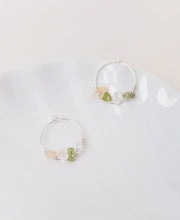 Load image into Gallery viewer, Green Olivine & Rock Crystal Hoop Earrings, 925 Sterling Silver