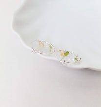 Load image into Gallery viewer, Green Olivine & Rock Crystal Hoop Earrings, 925 Sterling Silver