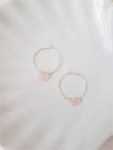 Load image into Gallery viewer, Rose Quartz Stone Hoop Earrings, Silver Wired
