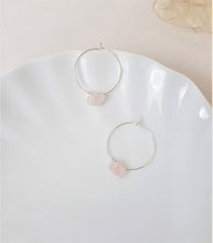 Load image into Gallery viewer, Rose Quartz Stone Hoop Earrings, Silver Wired