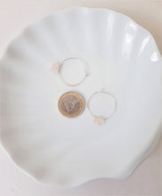 Load image into Gallery viewer, Rose Quartz Stone Hoop Earrings, Silver Wired
