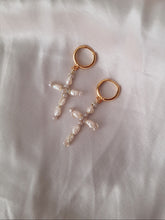 Load image into Gallery viewer, Pearl Cross Earrings - Handwired