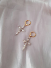 Load image into Gallery viewer, Pearl Cross Earrings - Handwired