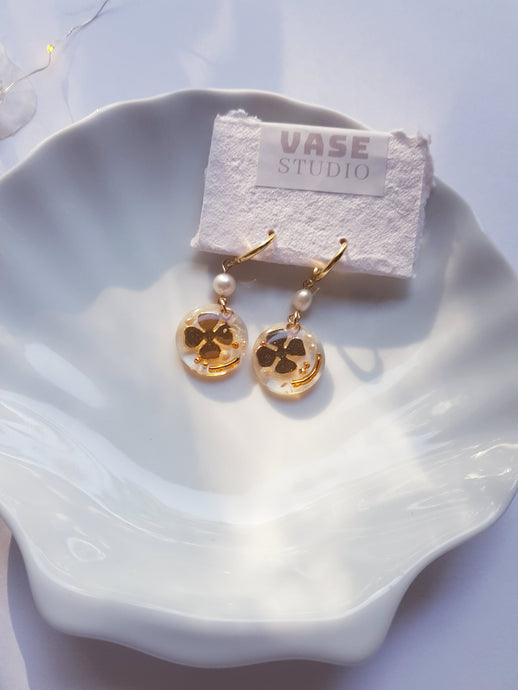 Shamrock Golden Resin Earrings