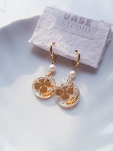 Shamrock Golden Resin Earrings