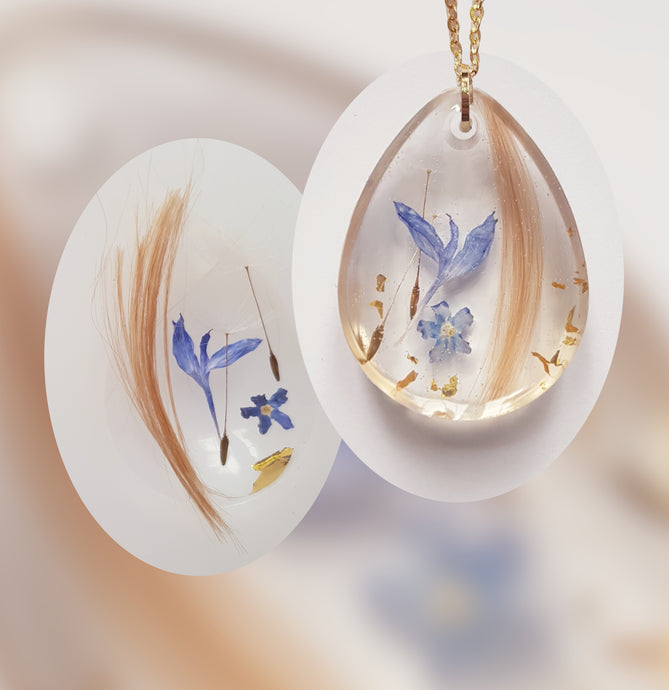 Drop-shaped Blue Hair Pendant Necklace