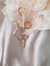 Load image into Gallery viewer, Pearl Cross Earrings - Handwired