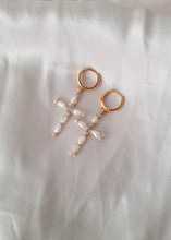 Load image into Gallery viewer, Pearl Cross Earrings - Handwired