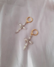 Load image into Gallery viewer, Pearl Cross Earrings - Handwired