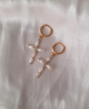 Load image into Gallery viewer, Pearl Cross Earrings - Handwired