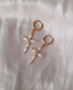 Pearl Cross Earrings - Handwired