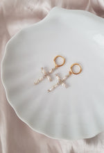 Load image into Gallery viewer, Pearl Cross Earrings - Handwired