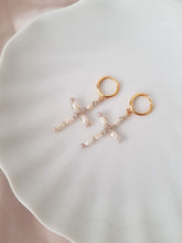 Load image into Gallery viewer, Pearl Cross Earrings - Handwired