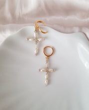 Load image into Gallery viewer, Pearl Cross Earrings - Handwired