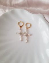 Load image into Gallery viewer, Pearl Cross Earrings - Handwired