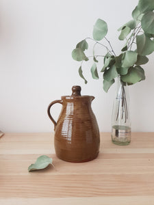 Vintage Ceramic Pitcher Brown, Handmade