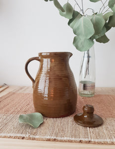 Vintage Ceramic Pitcher Brown, Handmade