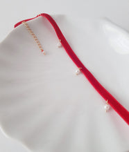 Load image into Gallery viewer, Multiple Pearl Velvet Choker in Dark-Red