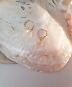 ALECTRONA - Handmade Hoop Earrings, Transparent Natural Stone