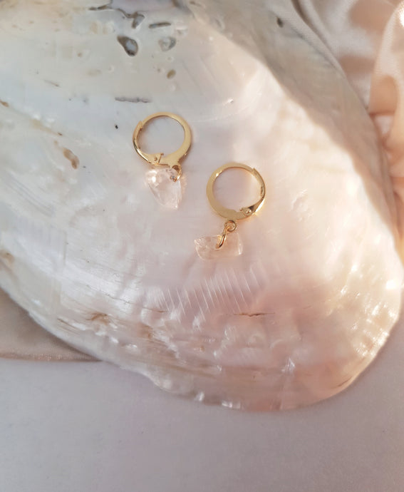 ALECTRONA - Handmade Hoop Earrings, Transparent Natural Stone