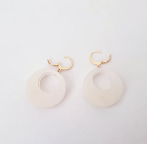 Embedded Flower Petals, Hoop Earrings in Creme