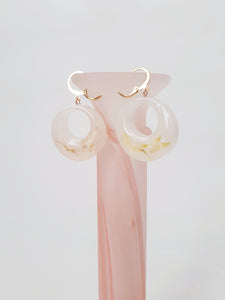 Embedded Flower Petals, Hoop Earrings in Creme