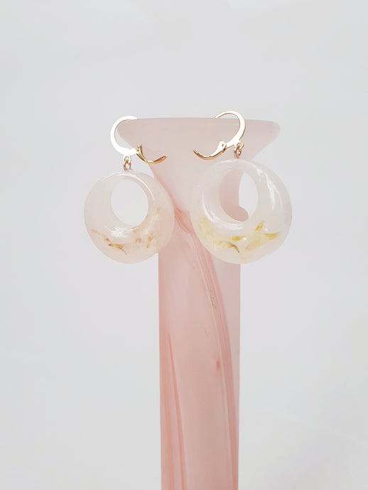 Embedded Flower Petals, Hoop Earrings in Creme