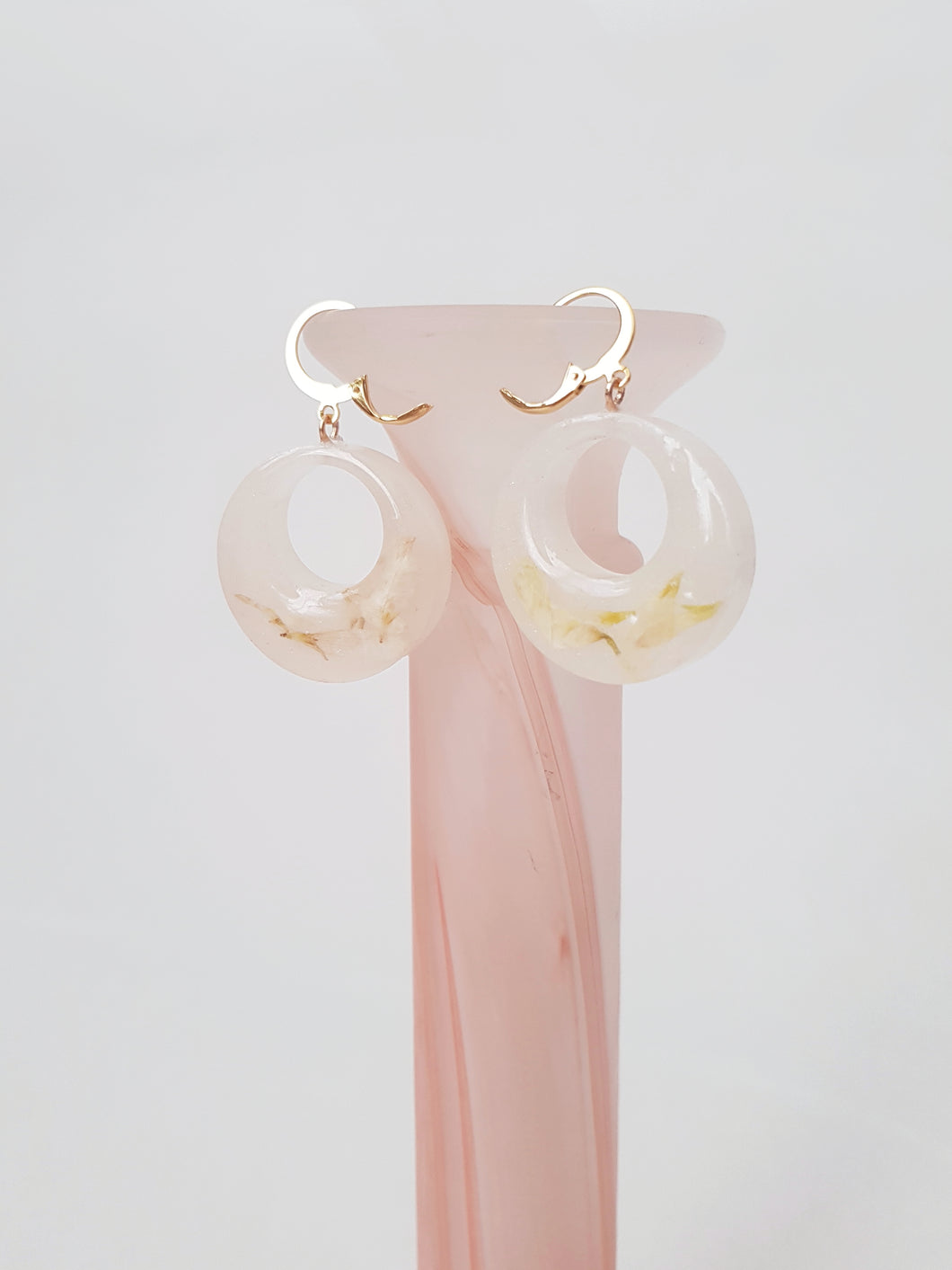 Embedded Flower Petals, Hoop Earrings in Creme