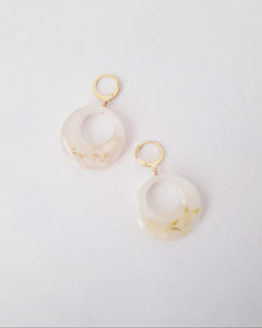 Embedded Flower Petals, Hoop Earrings in Creme