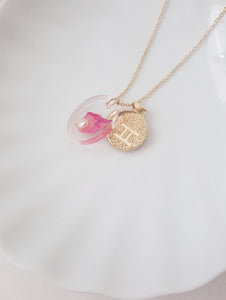 Birth Flower Necklace June - Rose, Zodiac Sign Gemini  / Cancer, Gold