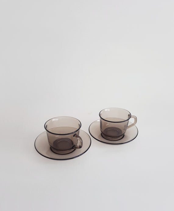 2 Mid-Century Arcoroc Smokey Glass Cups