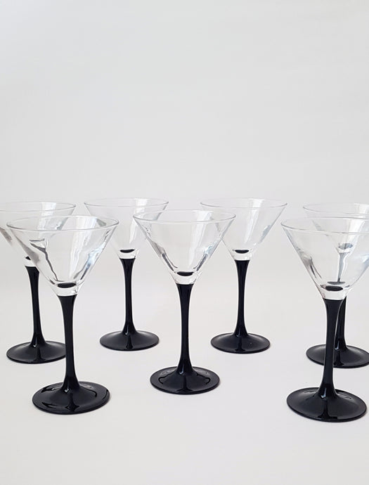 7x Black Vintage Martini Glasses, made in France