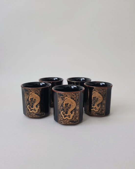 Golden Dragon Black Set of 5 Mugs