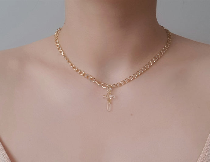 Golden transparent Cross Necklace