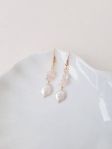 Natural Gemstone Earrings with Rose Quartz, Rock Crystal and Pearl