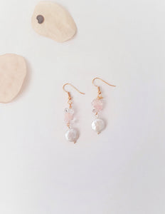 Natural Gemstone Earrings with Rose Quartz, Rock Crystal and Pearl